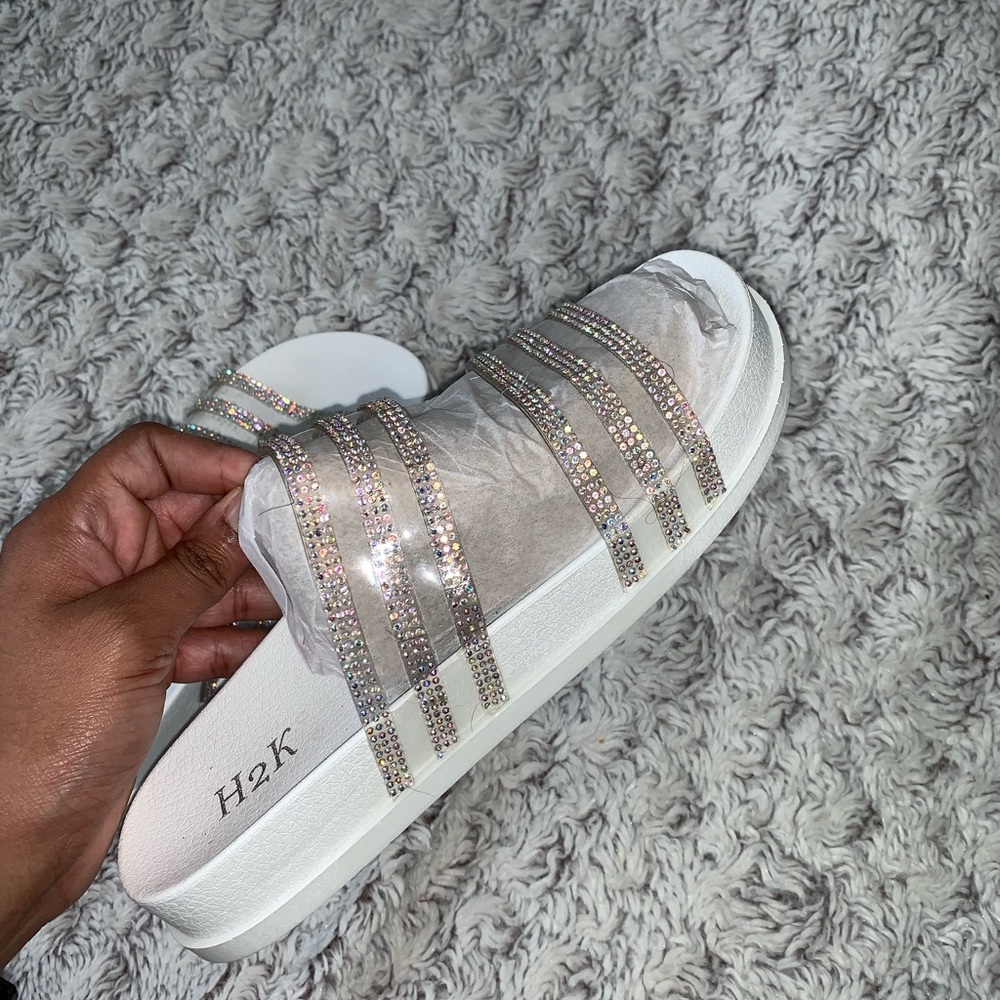 White and clear rhinestone slides